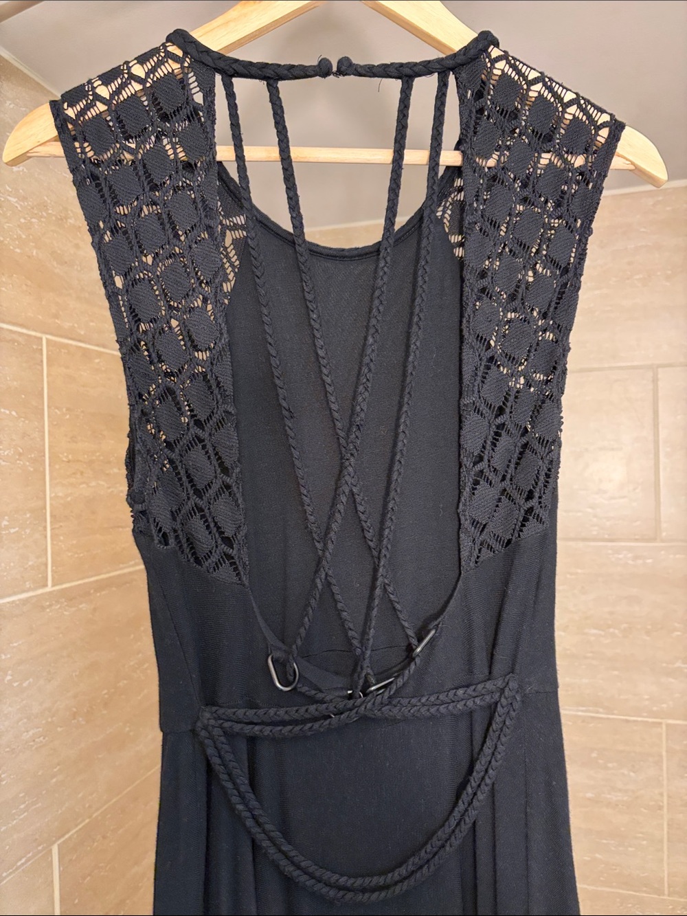 Free People Black Crochet-Back Maxi Dress